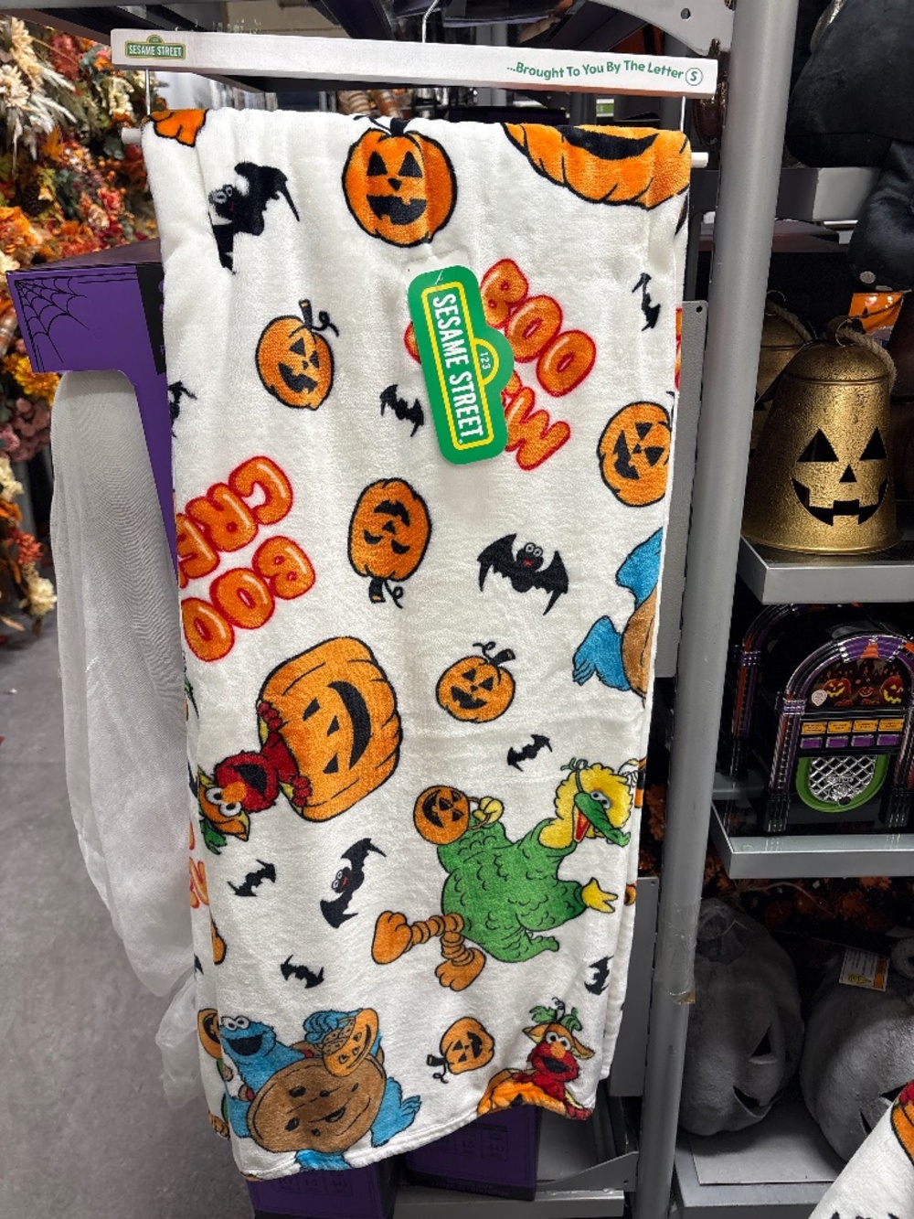 Sesame Street Halloween Blanket - White, Orange, Blue